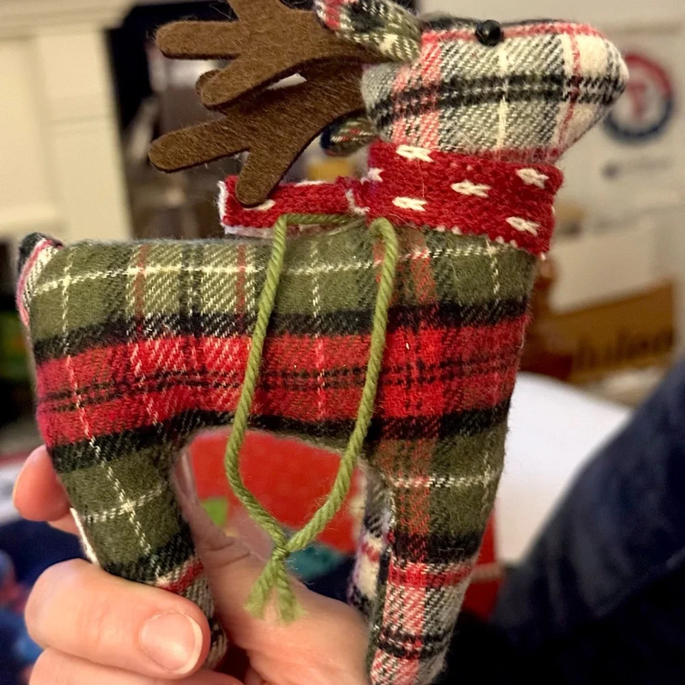 VTG/ Target Festive Plaid Plush Reindeer Holiday Ornament